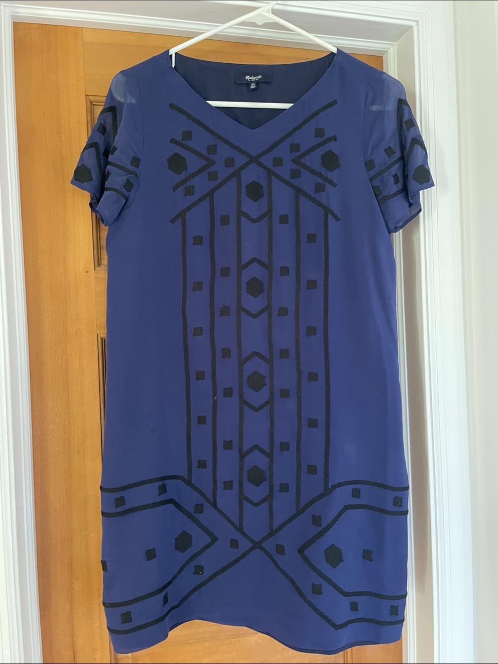 Madewell Navy Blue Silk Embroidered Mini Dress